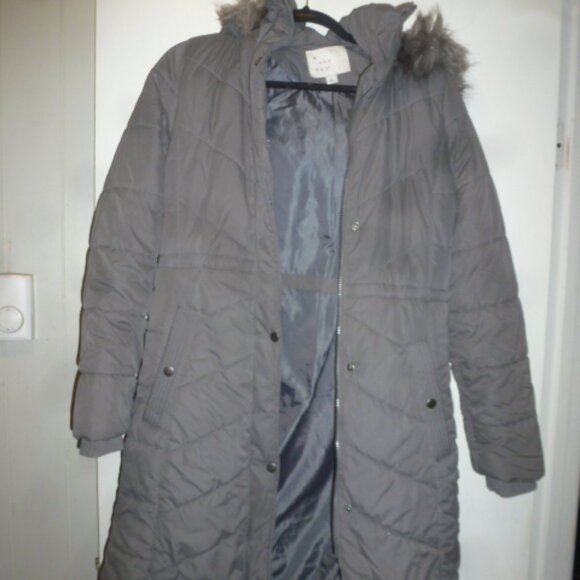 🧥 A New Day Puffer Mid-Length Coat with Faux Fur-Lined Hood – Gray (Size S) - Picture 1 of 12